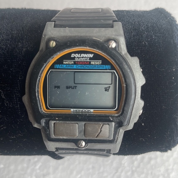 Vintage Handok Dolphin quartz watch water resistant alarm chronograph black mens - Picture 3 of 5